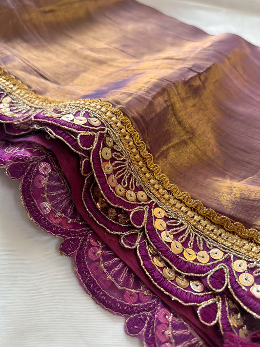 Golden Lavender Grace Mauve Soft Tissue Saree