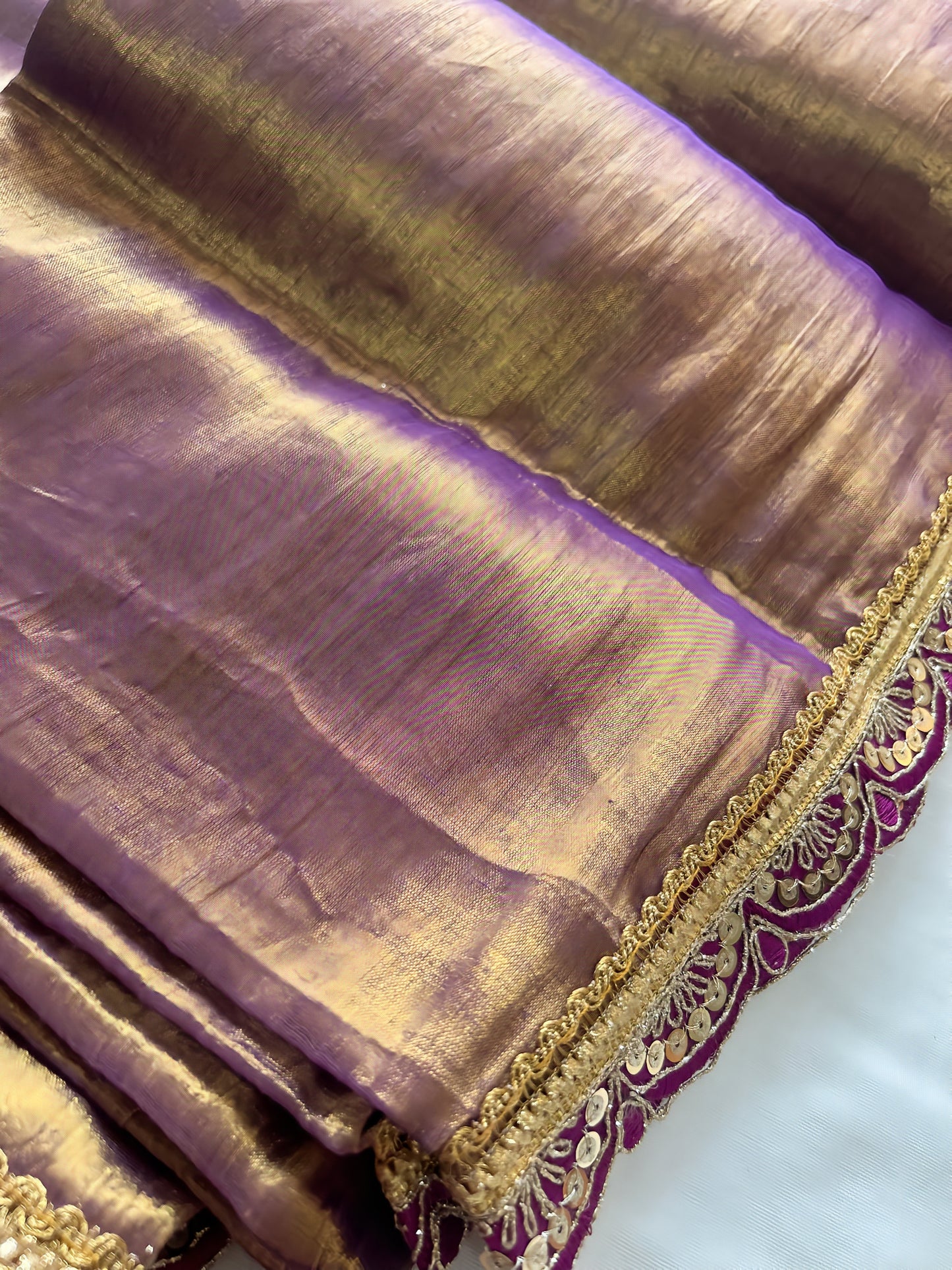Golden Lavender Grace Mauve Soft Tissue Saree