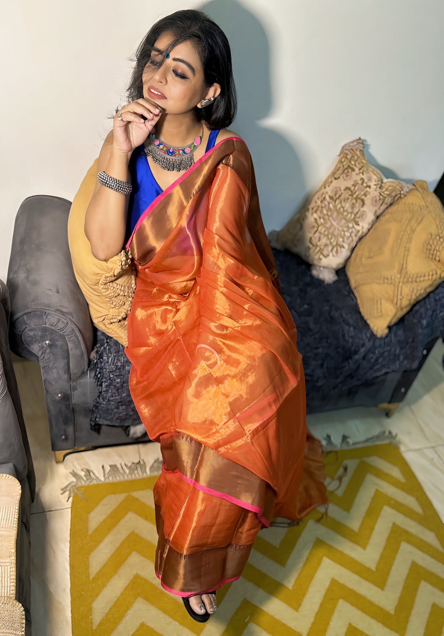 AgniRaag – Fiery Orange Mul Tissue Elegance