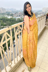 Aarohi Lime Green Bandhani Satin Chiffon Saree
