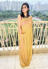 Aarohi Lime Green Bandhani Satin Chiffon Saree