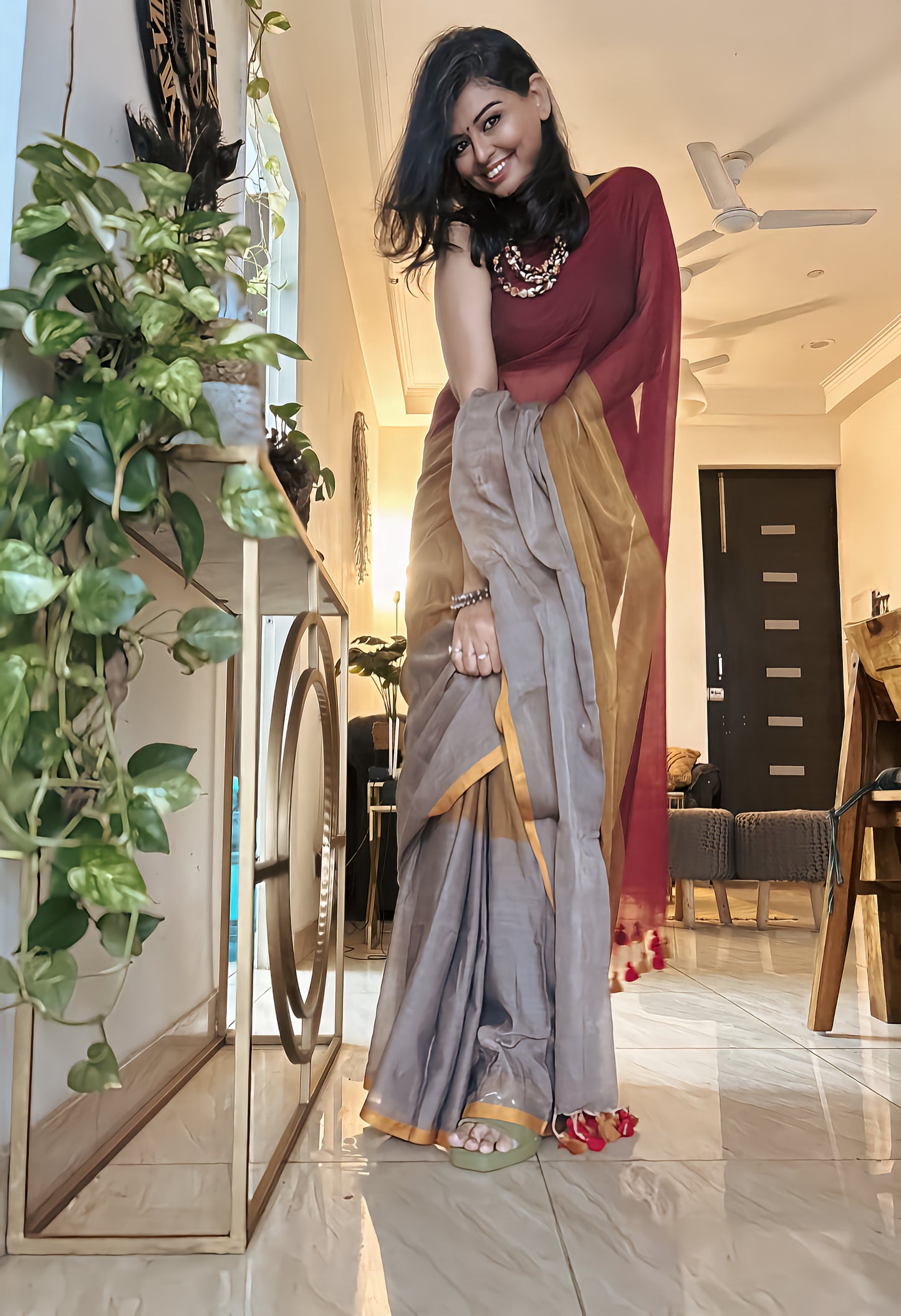 Trio Elegance” – Handloom Mul Saree