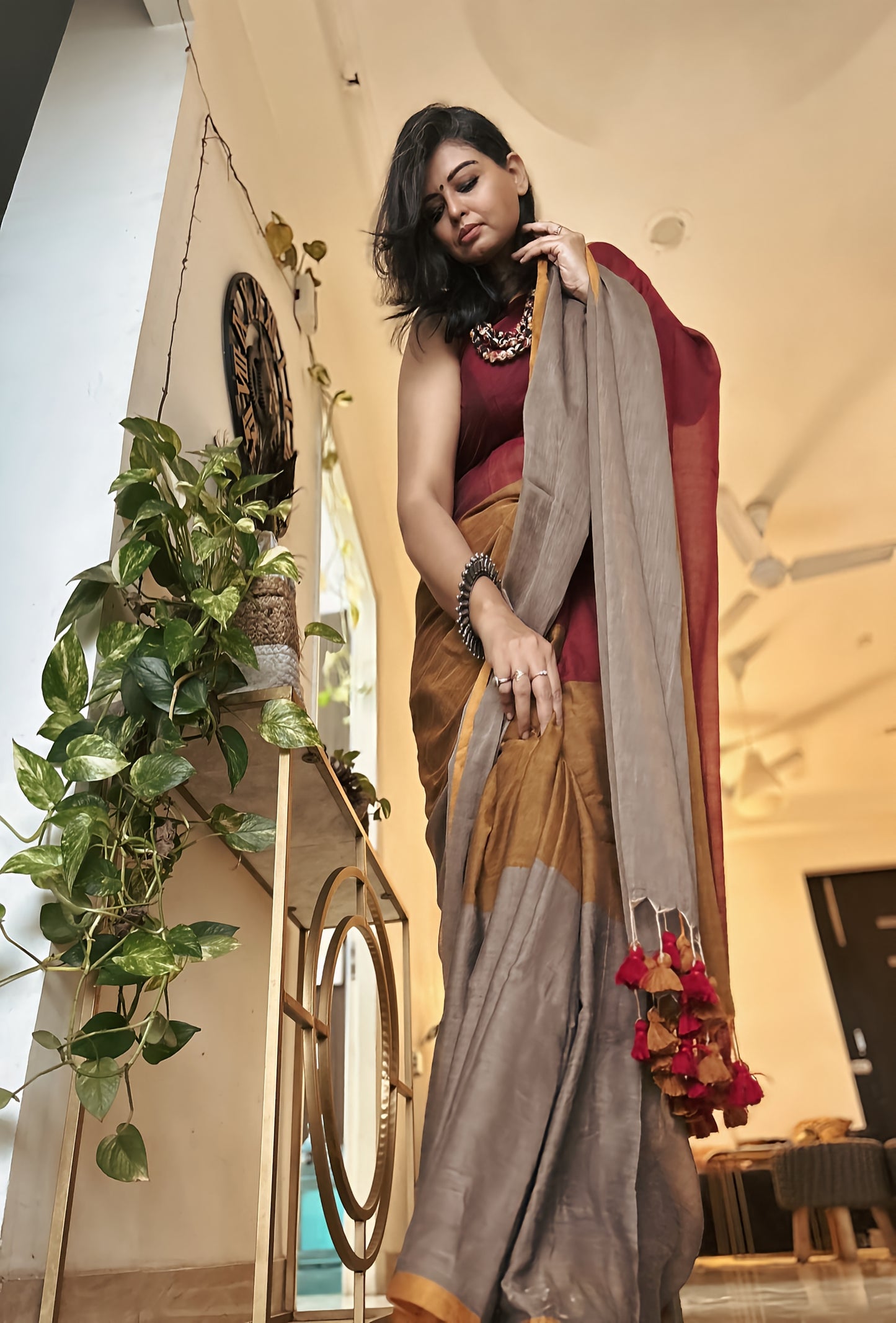Trio Elegance” – Handloom Mul Saree