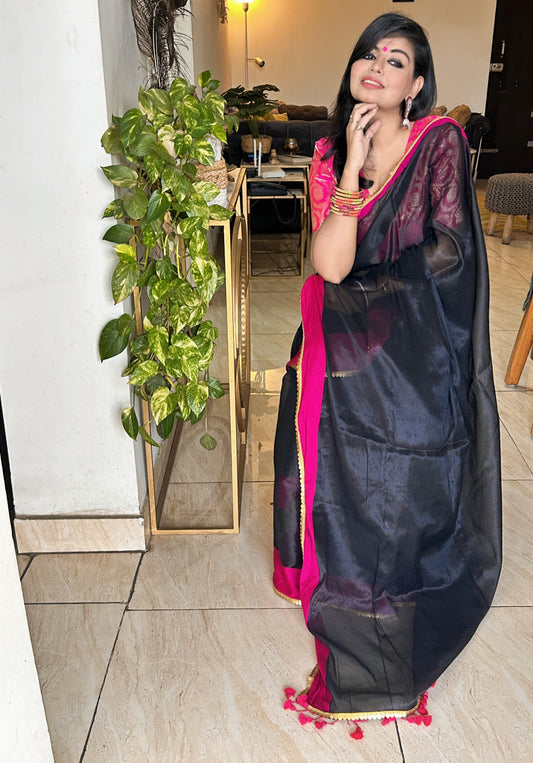 Raniya – Black Bengal Tissue Saree with Rani Border