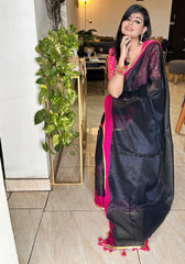 Raniya Black Bengal Tissue Saree with Rani Border
