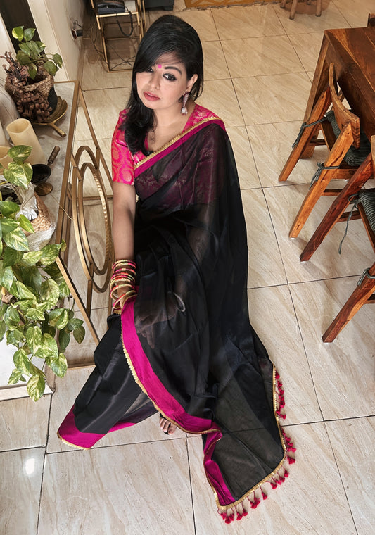Raniya – Black Bengal Tissue Saree with Rani Border