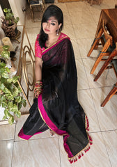 Raniya Black Bengal Tissue Saree with Rani Border