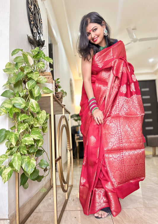Rooprekha – Pure Moonga Banarasi Silk Saree in Bridal Red with Silkmark