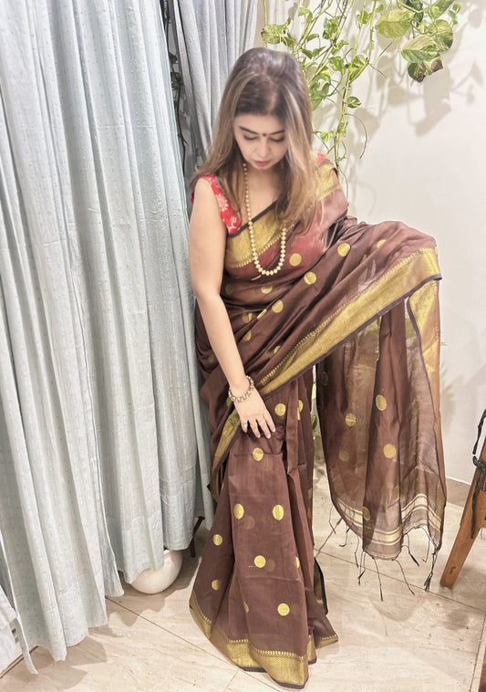 Suvarna Dots Handloom Cotton Silk Saree
