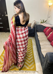 Luxury Handloom Mul Check Saree With Rajwada Heritage Weave