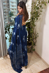 Neel Vruksha Ajrakh Handblock Mul Saree