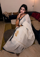Black &Offwhite Bengal Dhoneykhali Handloom Saree with Handwork