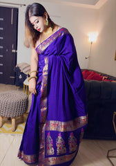 Deep Purple Dola Crepe Saree with Multicolour Jangla Zari Work