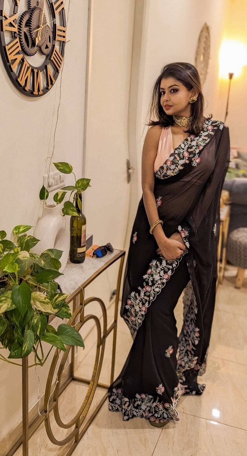Georgette Embroidery Black