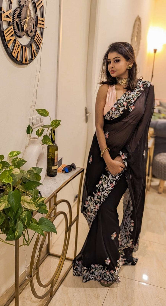 Georgette Embroidery Black
