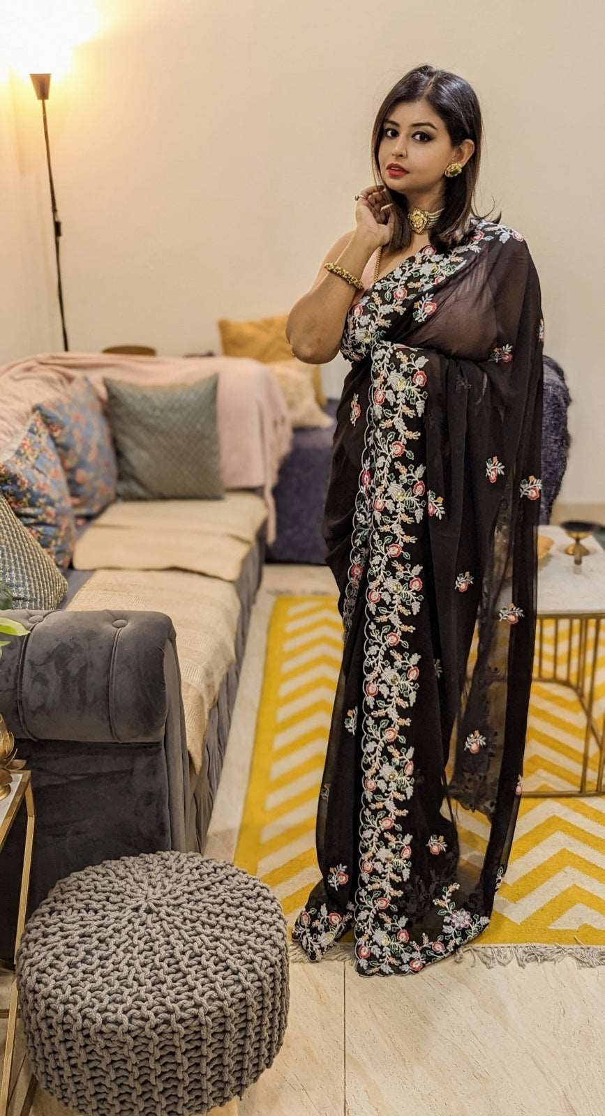 Georgette Embroidery Black