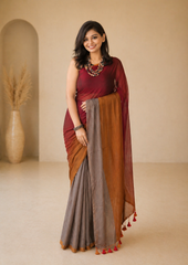 Trio Elegance Pure Handloom Mul Cotton Saree