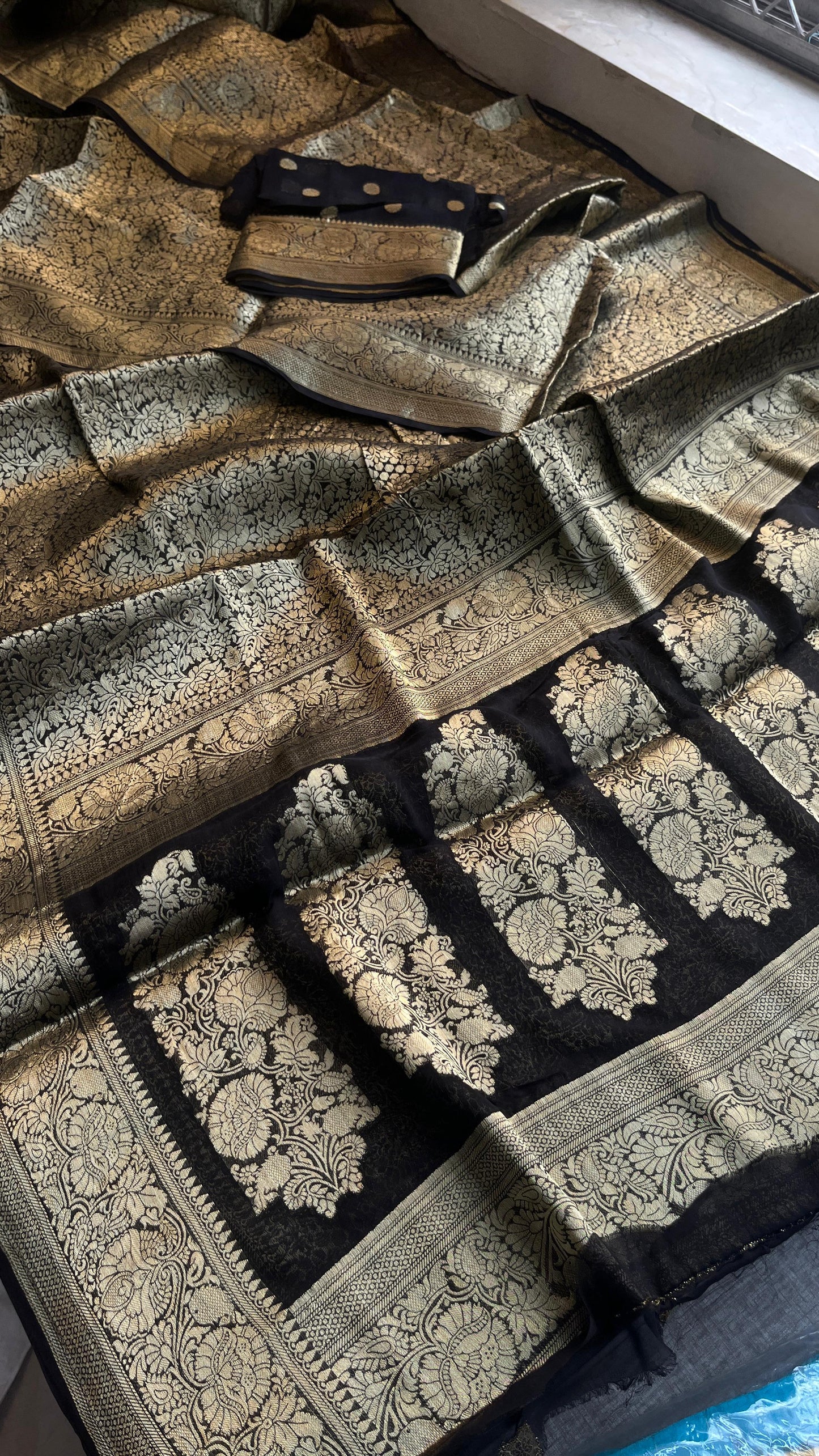 Midnight Elegance Black Khaddi Chiffon Georgette Banarasi Saree