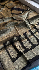Midnight Elegance Black Khaddi Chiffon Georgette Banarasi Saree