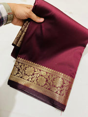 Premium Bronze Brown Semi Katan Silk Saree With Rich Antique Zari Border