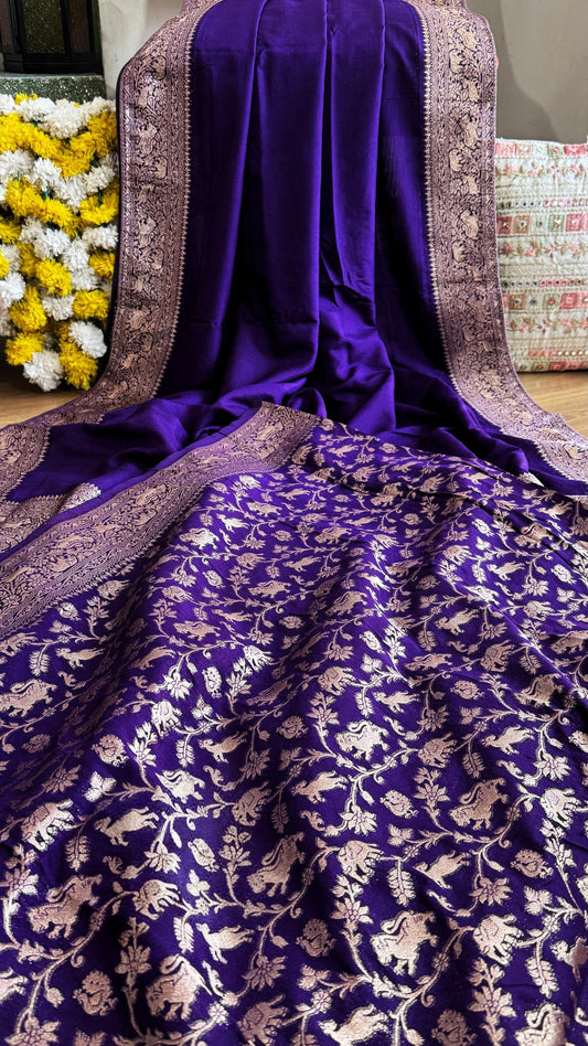 Royal Violet Banarasi Crepe Silk Saree with Jangla Weaving