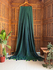 Emerald Starlight Golden Polka Dot Handloom Saree