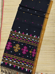 Black Bengal Cotton Jamdani Saree with Multicolour Buta