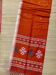 Rust Orange Bengal Cotton Jamdani Saree with Multicolour Buta