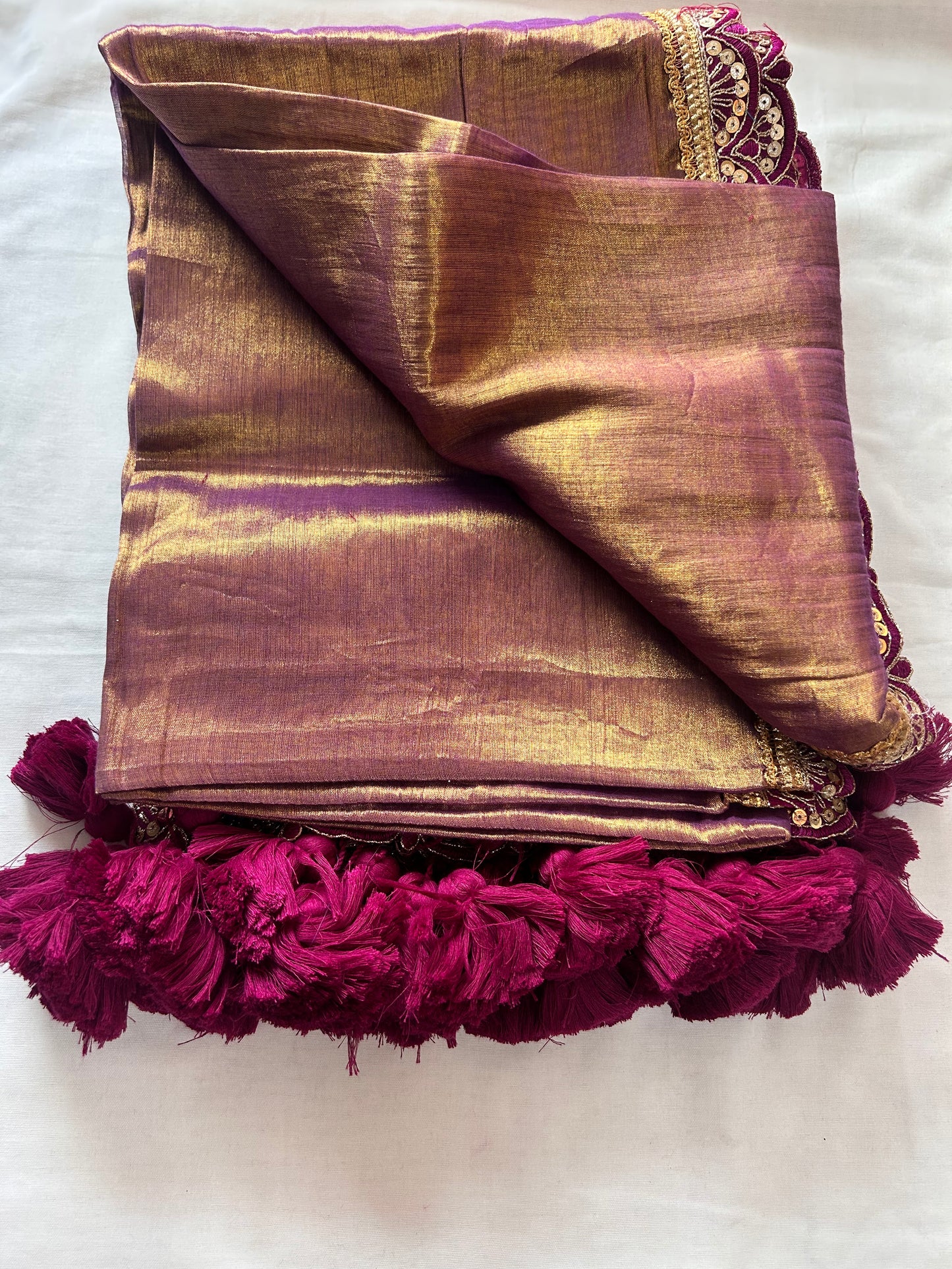 Golden Lavender Grace Mauve Soft Tissue Saree