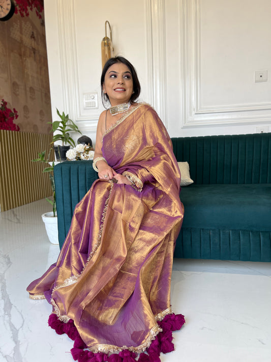 Regal Glow Copper Purple Tissue Saree