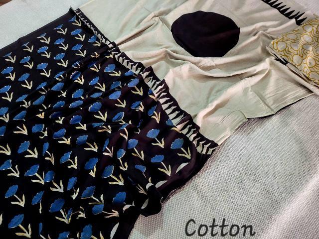 Midnight Ajrakh – Handblock Cotton Mul Saree