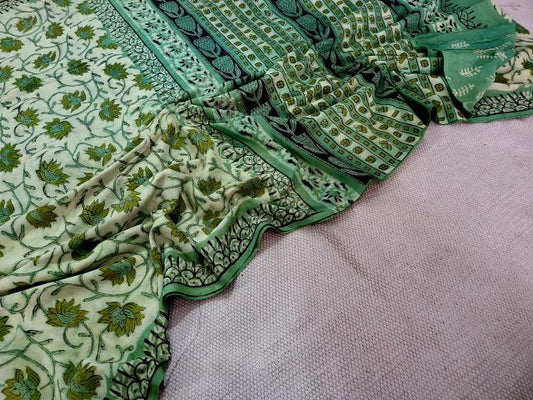 Meadow Ajrakh – Green Cotton Mul Saree
