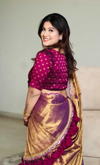 Golden Lavender Mauve Soft Tissue Saree