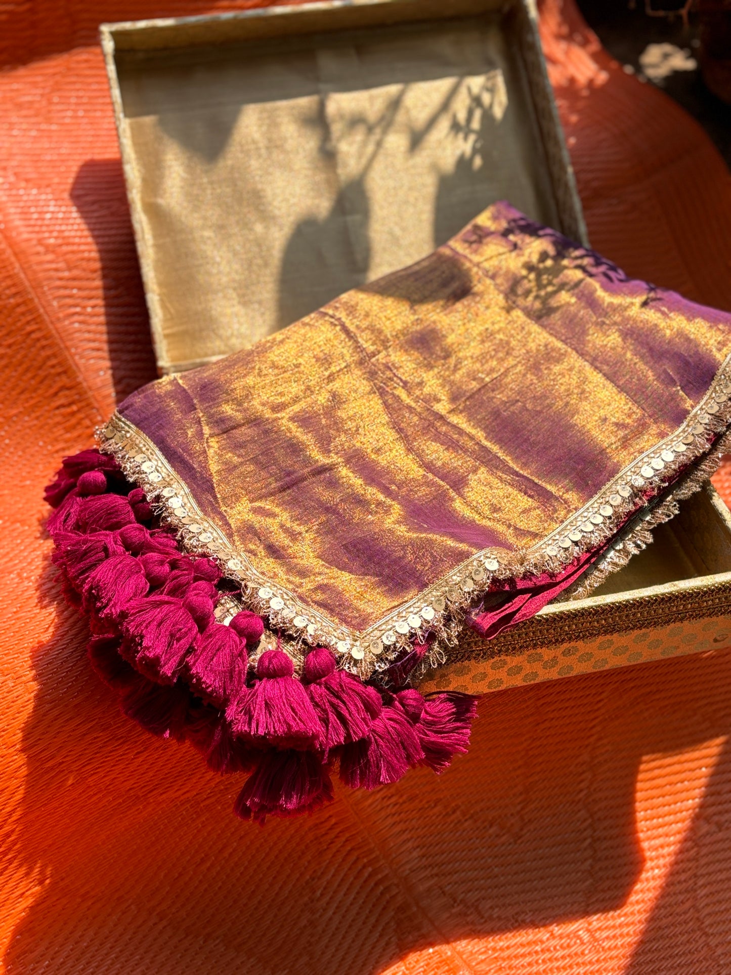 Regal Glow Copper Purple Tissue Saree