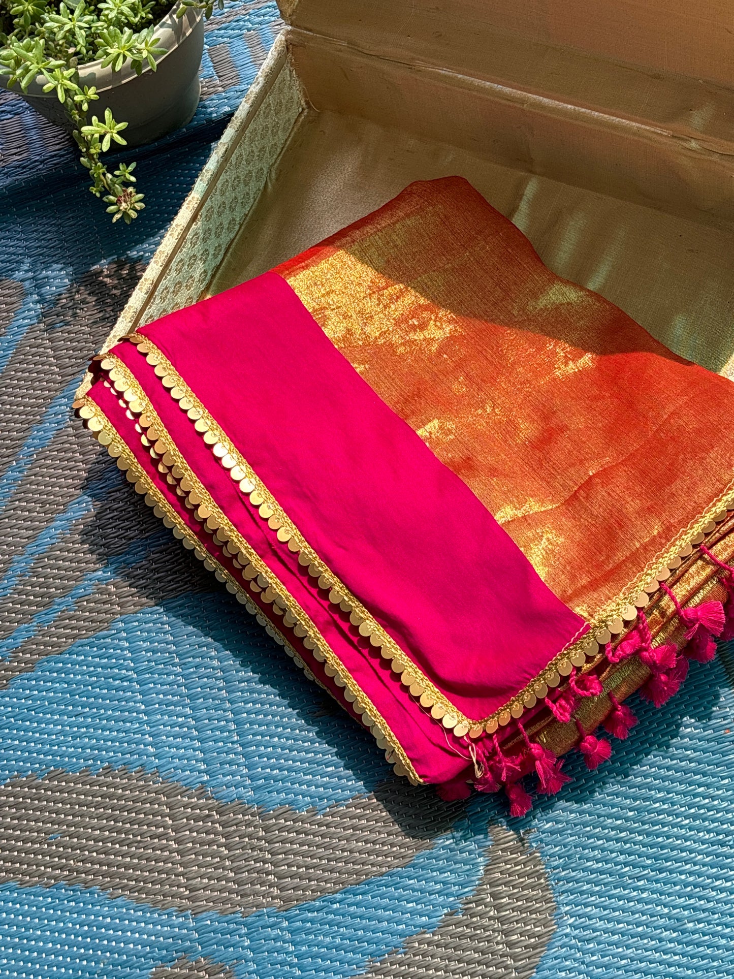 Royal Ember Rust Soft Tissue Saree