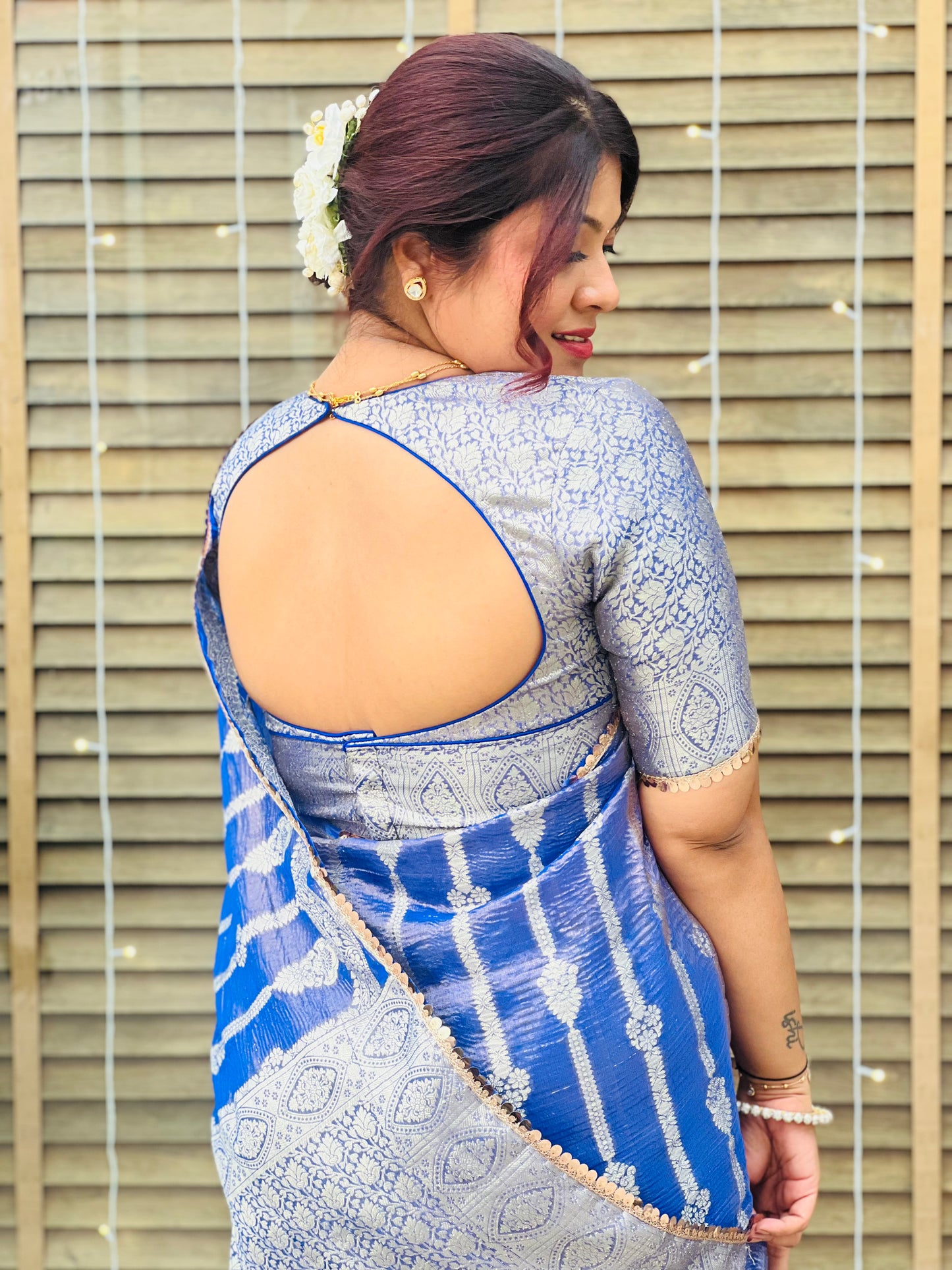 Blue Rose Crushed Tissue Saree
