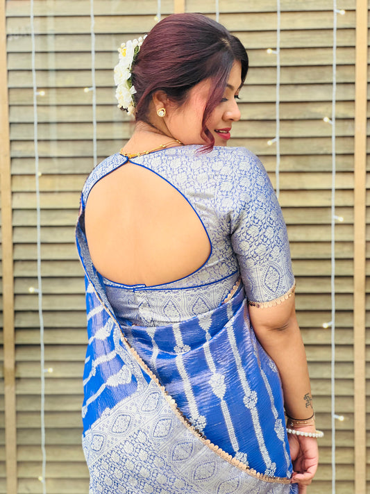 Blue Rose Crushed Tissue Saree