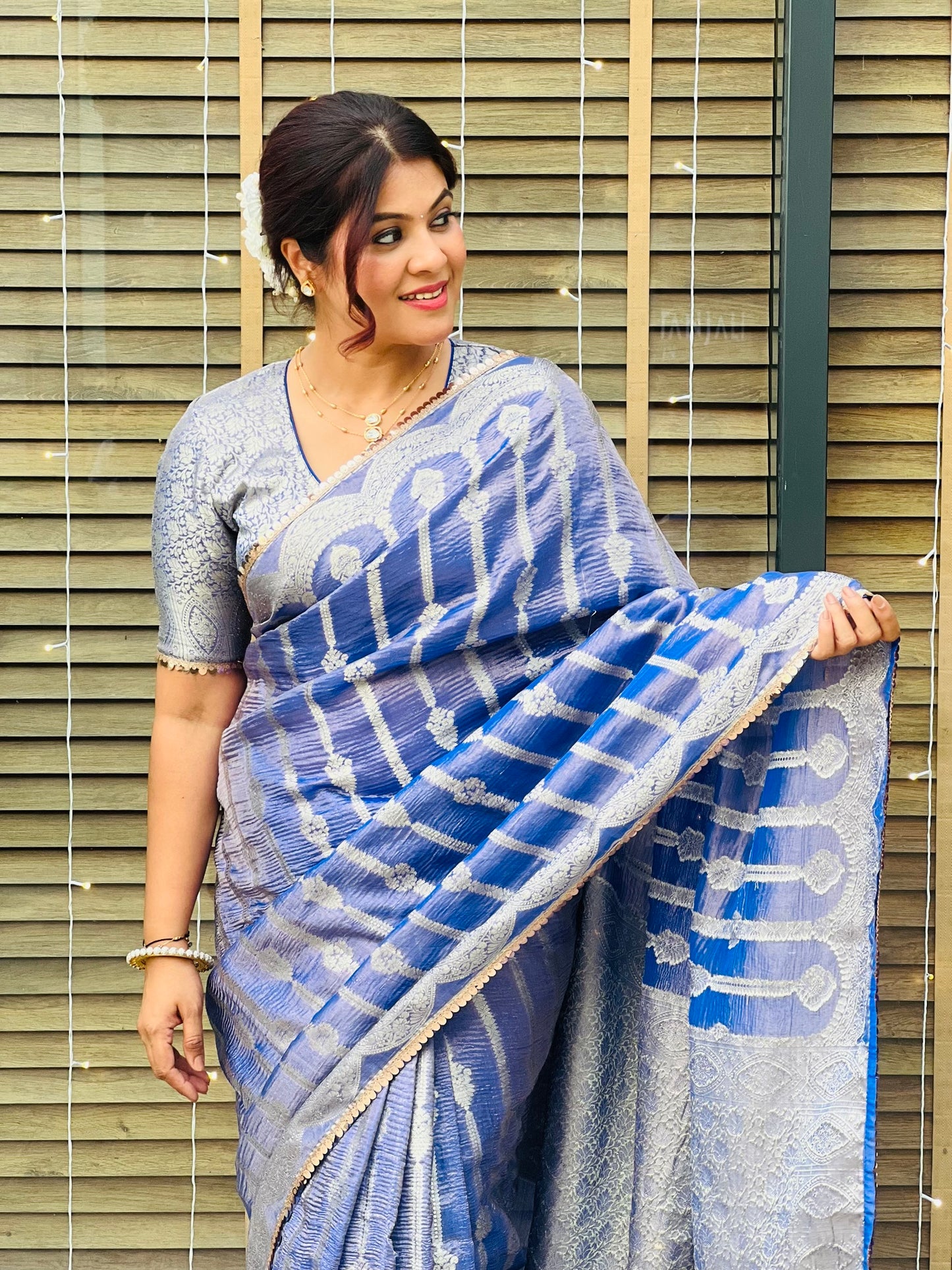 Blue Rose Crushed Tissue Saree