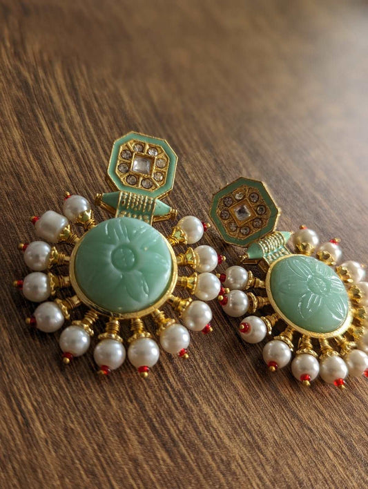 Green Pearl Elegance Dangler Earrings