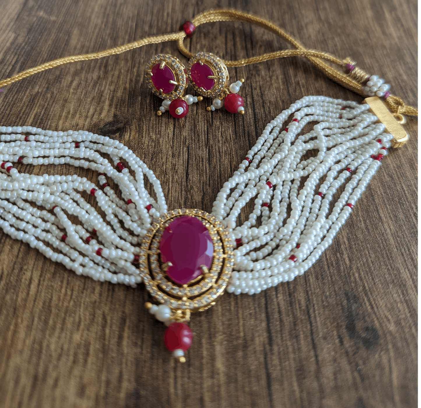 Elegance Ruby Pearl Necklace