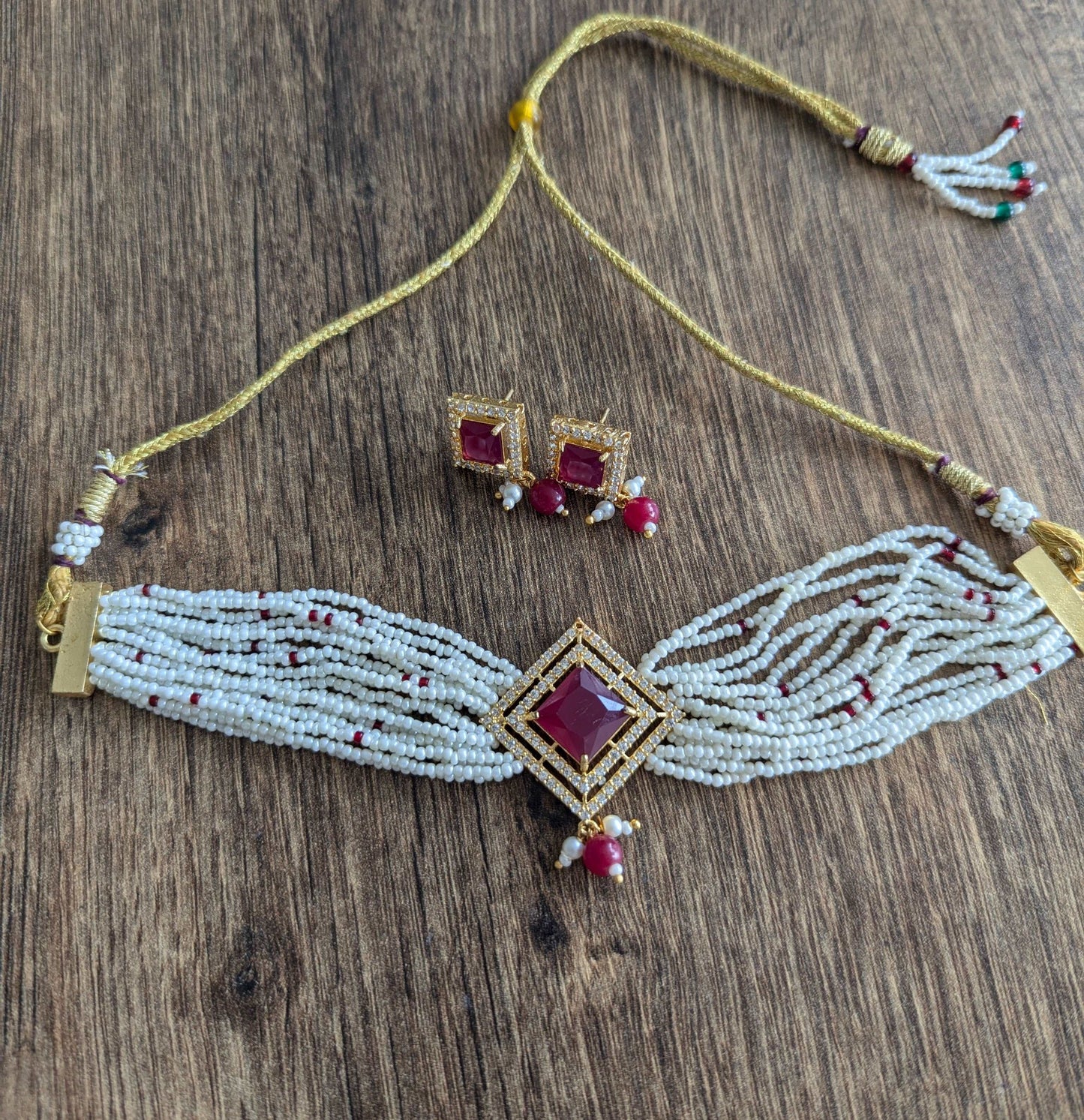 Radiant Ruby Diamond Pearl Set