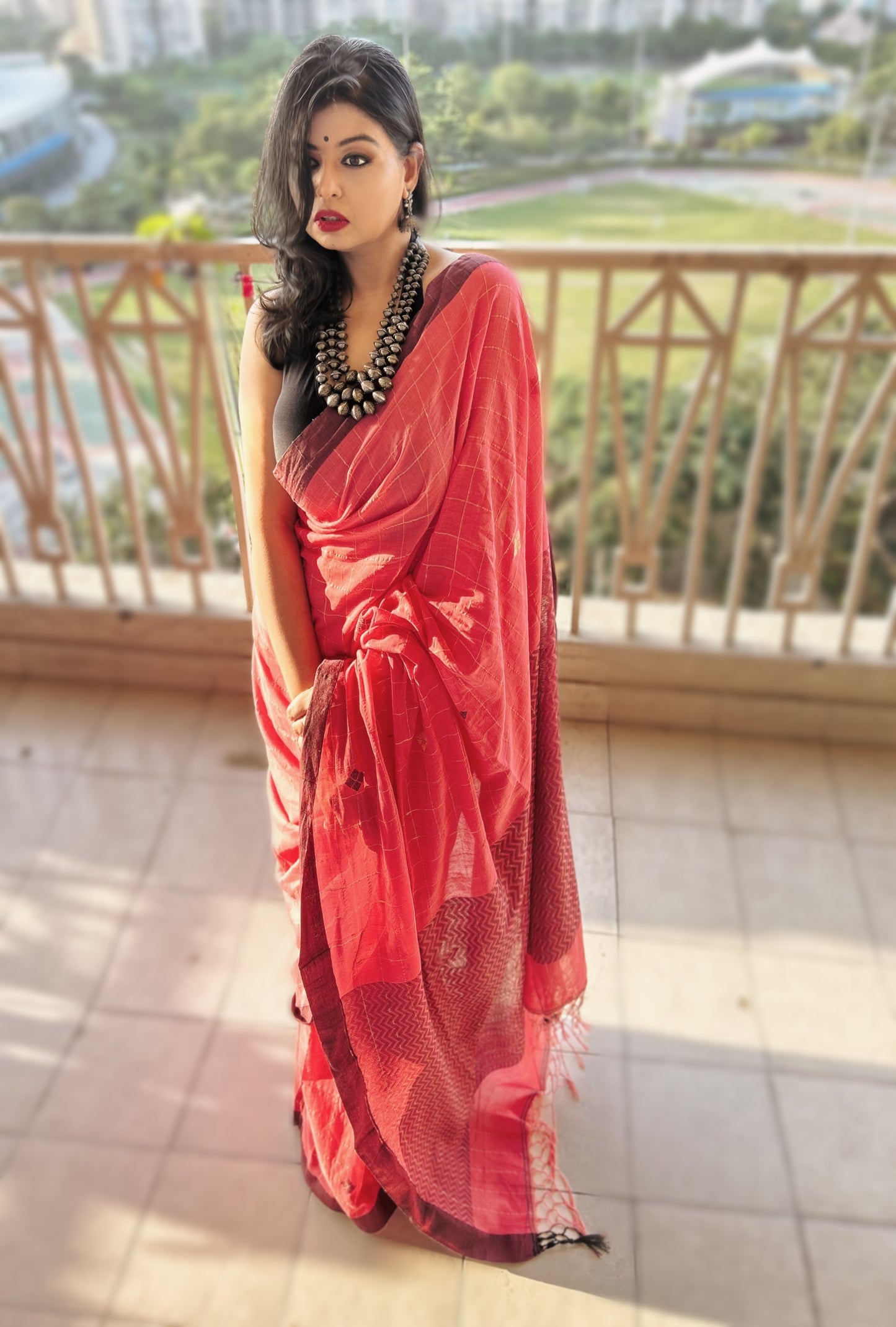 Dusky Pink Rose Bengal Loom Handwoven Saree