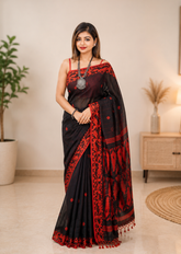 Midnight Vermilion Handloom Bengal Loom Saree