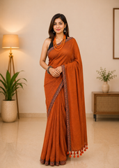 Rustic Charm Pure Handloom Mul Ajrakh Saree