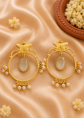 Golden Glow White Monalisa Stone Brass Earrings