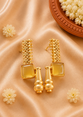 Golden Radiance Brass Earrings with Mustard Monalisa Stone