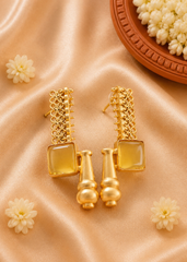 Golden Radiance Brass Earrings with Mustard Monalisa Stone