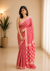 Crimson Radiance Banarasi Khaddi Bandhani Saree