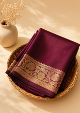 Premium Bronze Brown Semi Katan Silk Saree With Rich Antique Zari Border