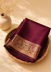 Premium Bronze Brown Semi Katan Silk Saree With Rich Antique Zari Border